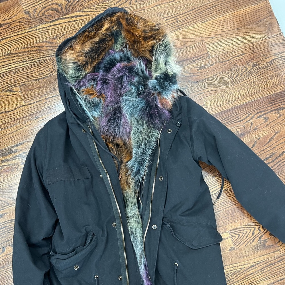 Rainbow fur hooded jacket